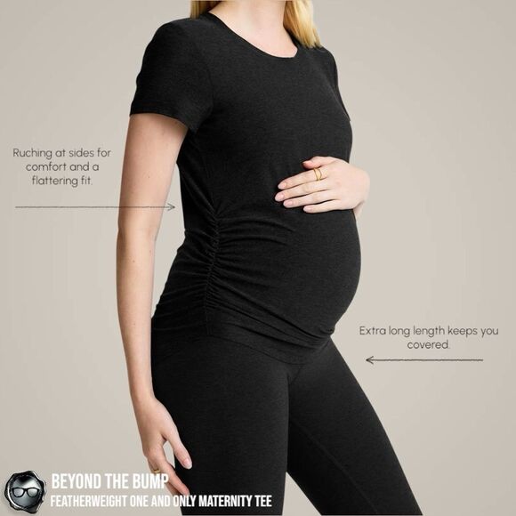 BEYOND YOGA FEATHERWEIGHT ONE AND ONLY MATERNITY TEE IN DARKEST NIGHT BLACK MED - Picture 5 of 15